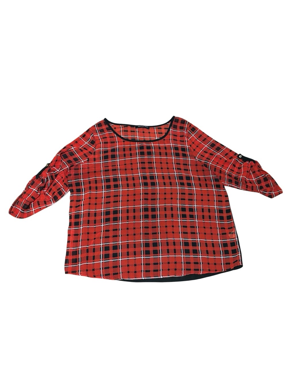 Fashion to Figure Red Plaid Roll-Sleeve Blouse - Size 1X